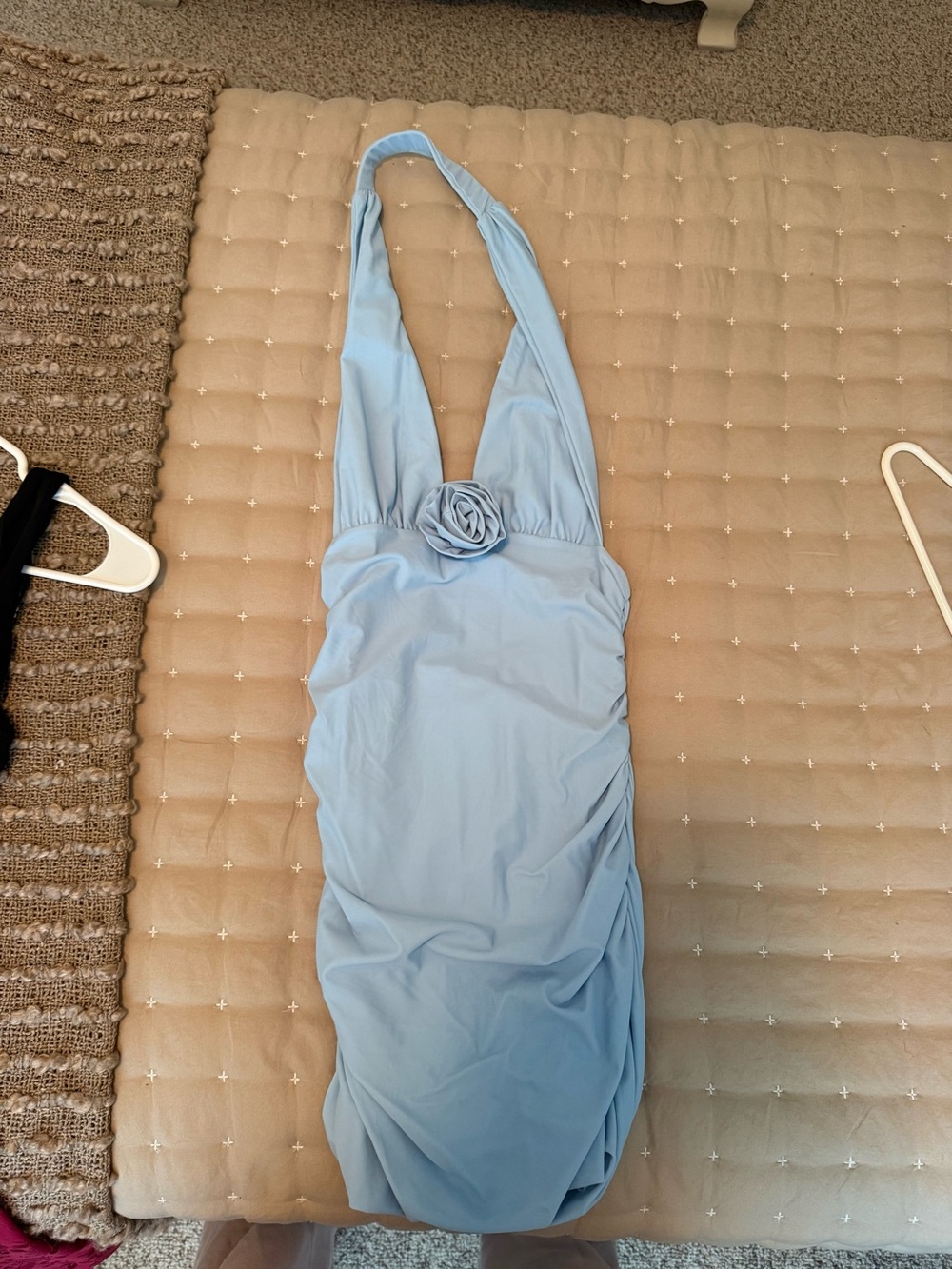 Edikted Light Blue Halter Dress with Rose Accent